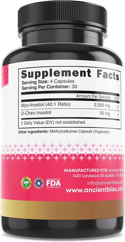 Ancient Bliss Myo y D-Chiro Inositol 40:1, 2050mg por dosis, 120 Cápsulas Veganas – Image 5
