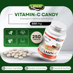 LANDAU 500 mg Vitamina C Masticable con Acerola para Niños y Adultos – Suplemento de Vitamina C – Kosher y Fabricado en EE. UU. – Delicioso Sabor a Bayas, 250 Comprimidos