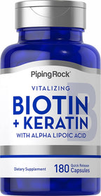 Piping Rock Biotina 5000mcg con Keratina y Ácido Alfa Lipóico – 180 Cápsulas