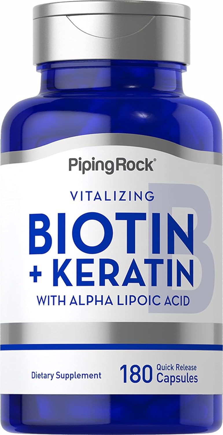 Piping Rock Biotina 5000mcg con Keratina y Ácido Alfa Lipóico – 180 Cápsulas
