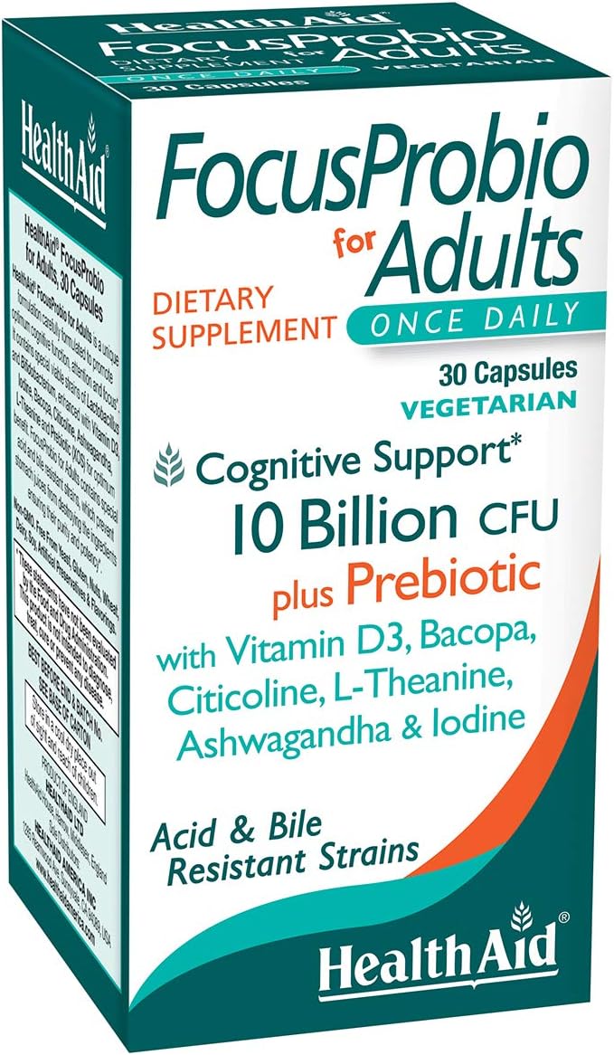 FocusProbio for Adults: Gut-Brain Support Probiotic with Bacopa, Citicoline, L-Theanine & Ashwagandha