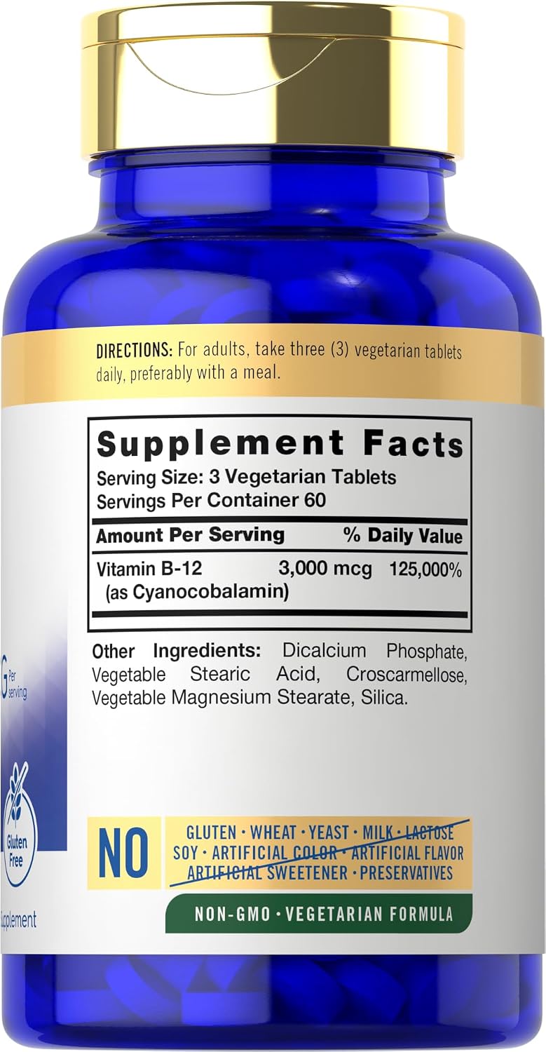 Carlyle Vitamina B12 3000 mcg, 180 Comprimidos Vegetarianos