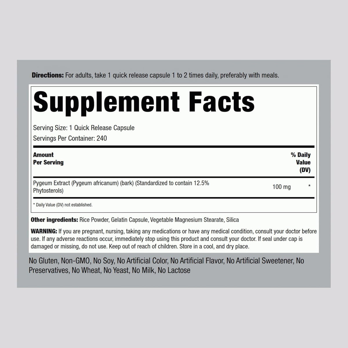 Piping Rock Pygeum Africanum 100 mg | 240 Cápsulas | Extracto Estandarizado – Image 2