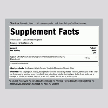 Piping Rock Pygeum Africanum 100 mg | 240 Cápsulas | Extracto Estandarizado – Image 2