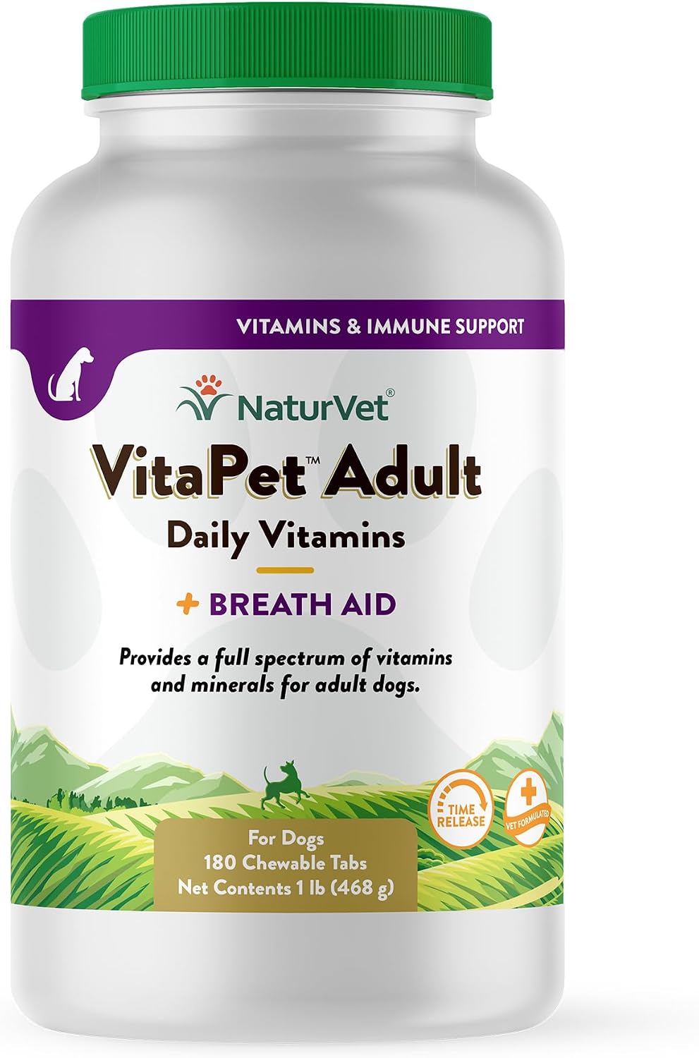 NaturVet VitaPet Vitaminas Diarias para Perros Adultos con Aliento Fresco - 180 Comprimidos