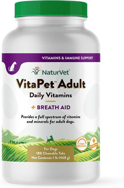 NaturVet VitaPet Vitaminas Diarias para Perros Adultos con Aliento Fresco - 180 Comprimidos – Image 1