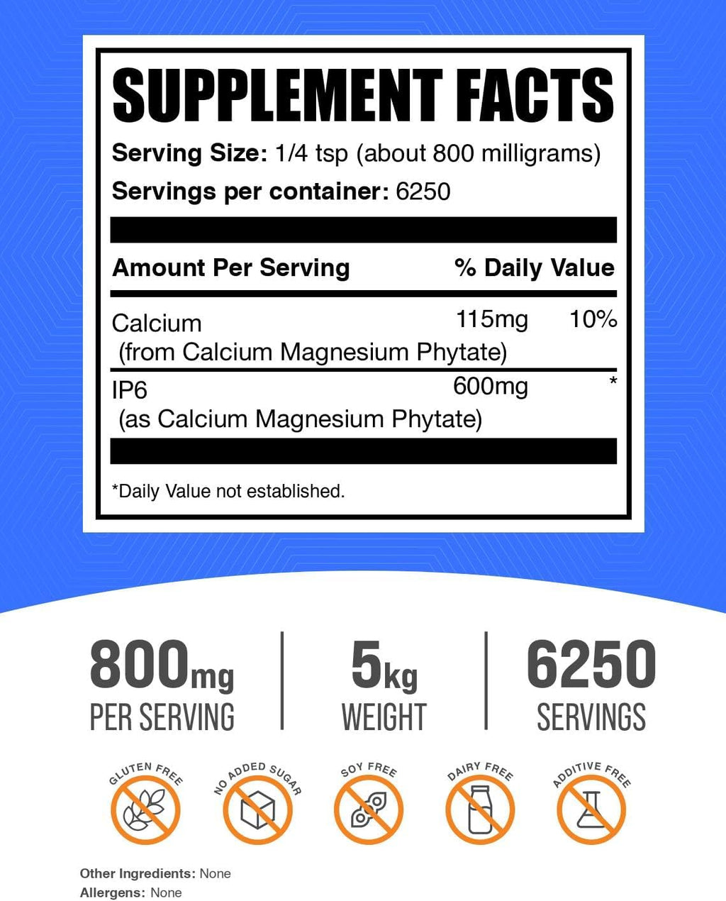 BulkSupplements.com IP6 Powder - Inositol Hexaphosphate, 800mg per Serving, Gluten-Free, 5 kg (11 lbs) (Pack of 5)