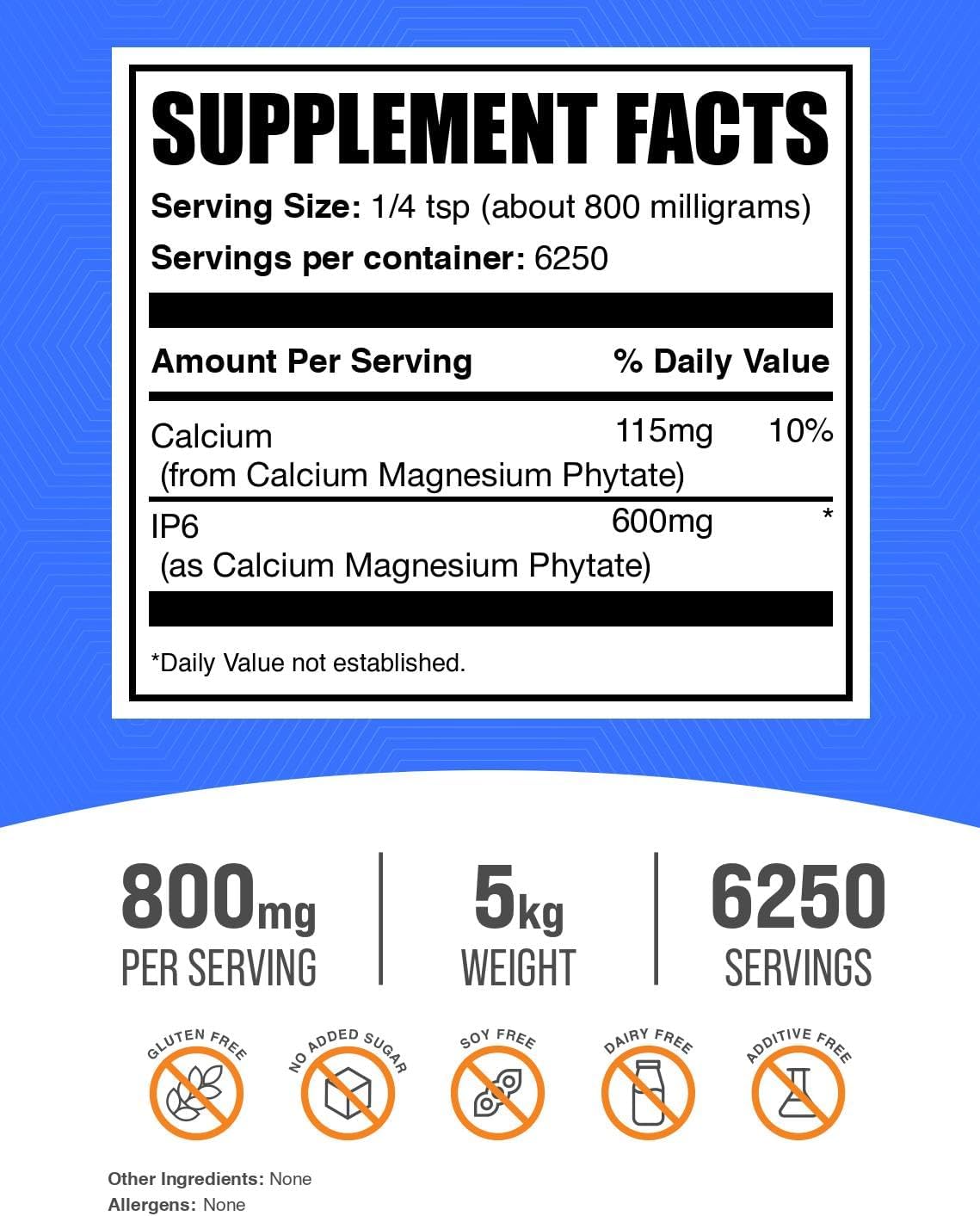 BulkSupplements.com IP6 Powder - Inositol Hexaphosphate, 800mg per Serving, Gluten-Free, 5 kg (11 lbs) (Pack of 5)