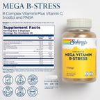 SOLARAY Mega Vitamina B-Estrés, complejo B de liberación prolongada con 1000 mg de vitamina C, 120 cápsulas veganas