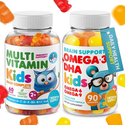 DR. MORITZ Pack de Gominolas Omega 3 (90 uds) y Multivitamínicas para Niños (60 uds) - Vegano, Sin OMG, Apoyo Diario – Image 1
