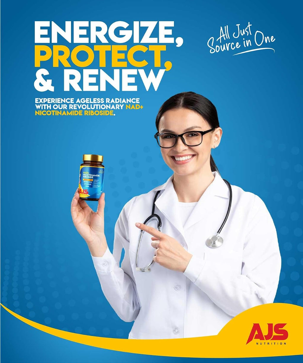 AJS NAD+ Cellular Energy – Suplemento NR con PQQ, Resveratrol, Licopeno y Colágeno – 90 Cápsulas