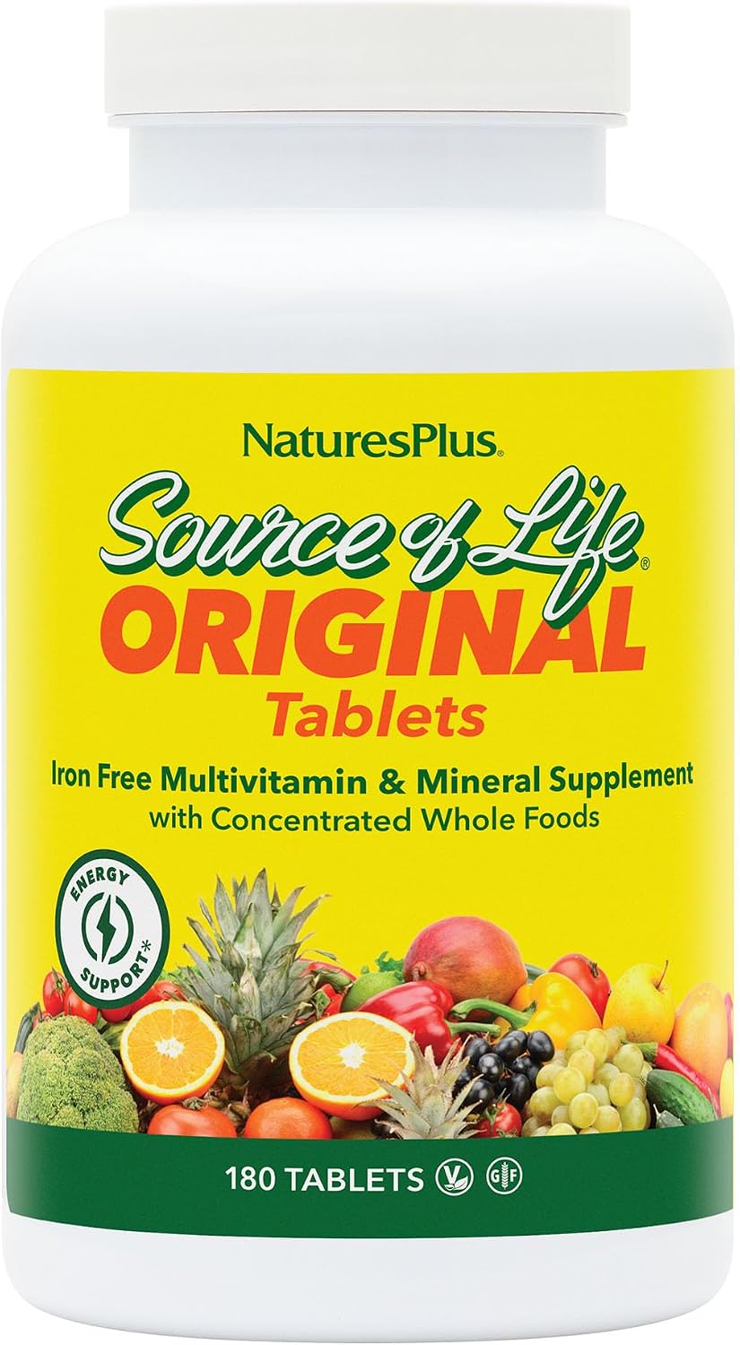 NaturesPlus Source of Life Sin Hierro - 180 Comprimidos - Multivitamínico y Mineral con Vitamina D3