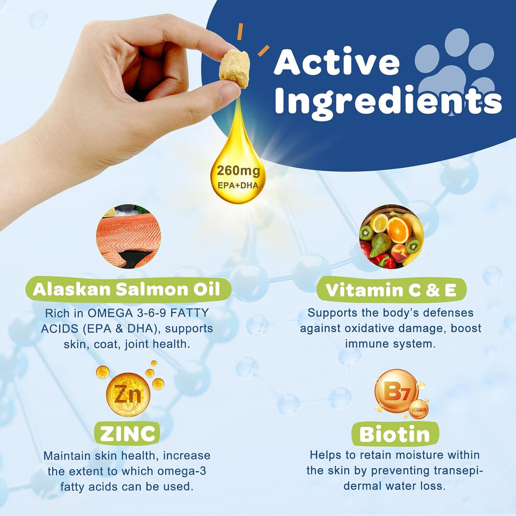 NATURE TARGET Omega 3 Aceite de Pescado para Perros - Suplemento de Aceite de Salmón con EPA y DHA - 120 Masticables