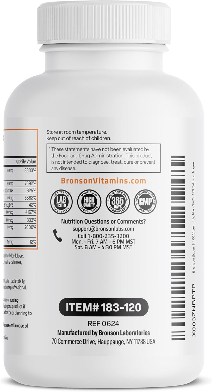 Bronson Super B100 Complejo B Vitamina B Liberación Sostenida - 120 Comprimidos
