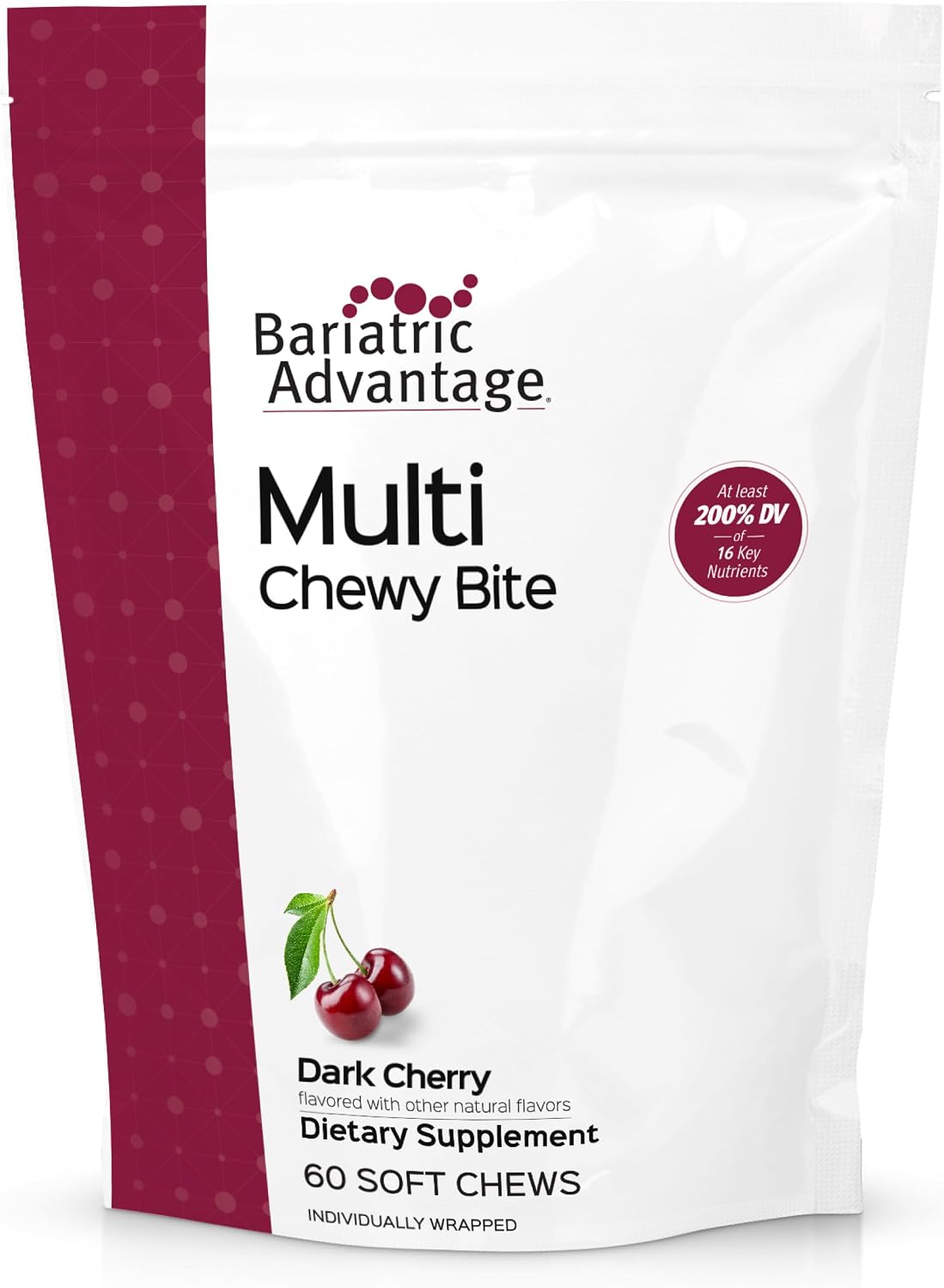 Bariatric Advantage Multi Chewy Bite - Multivitamínico Masticable para Cirugía Bariátrica - Sabor Cereza Oscura - 60 unidades
