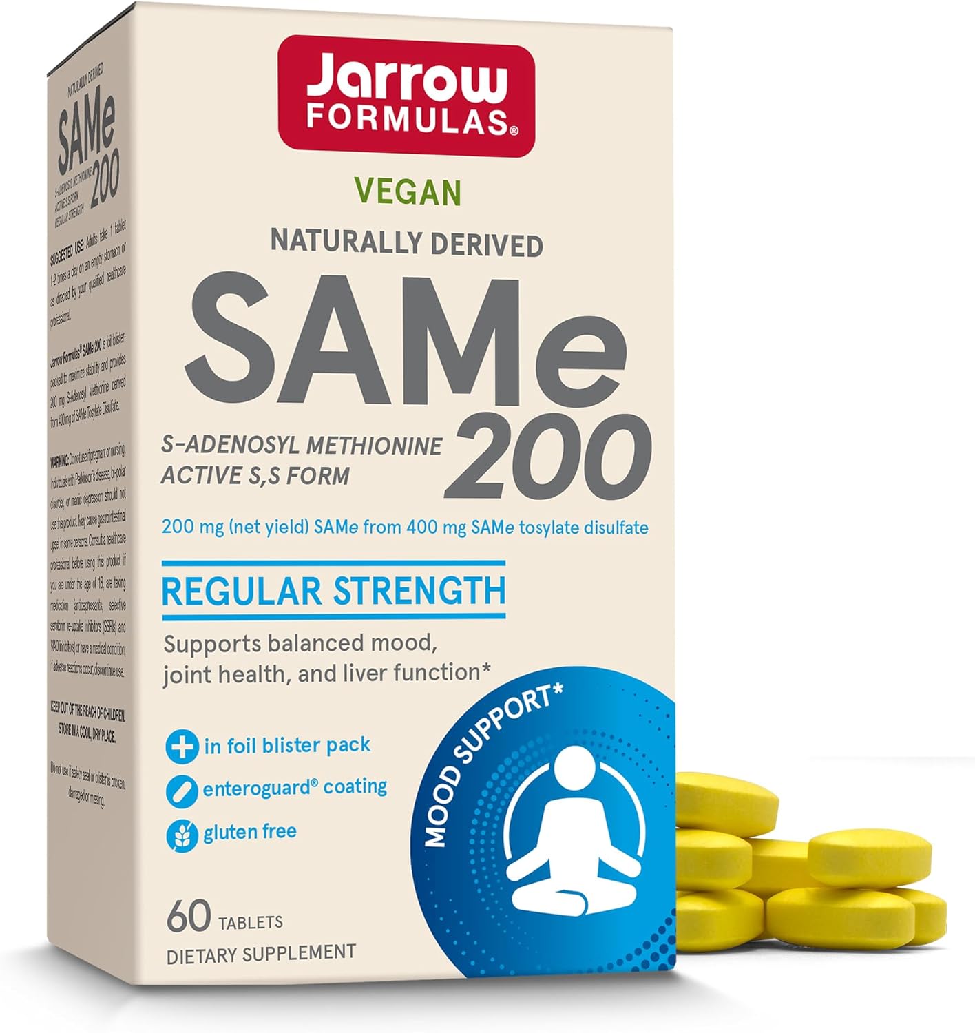 Jarrow Formulas SAMe 200 mg – Apoyo Articular, Hepático y Cerebral, 60 Comprimidos