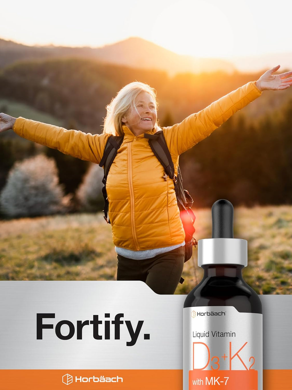 Horbäach Vitamin D3 K2 Liquid Drops | con MK-7 | 2 fl oz | Vegetariano, No-GMO, Sin Gluten