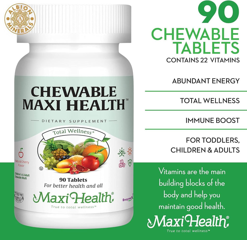 Maxi Health Multivitamínico Masticable con Hierro - 90 Comprimidos - Sabor Cereza