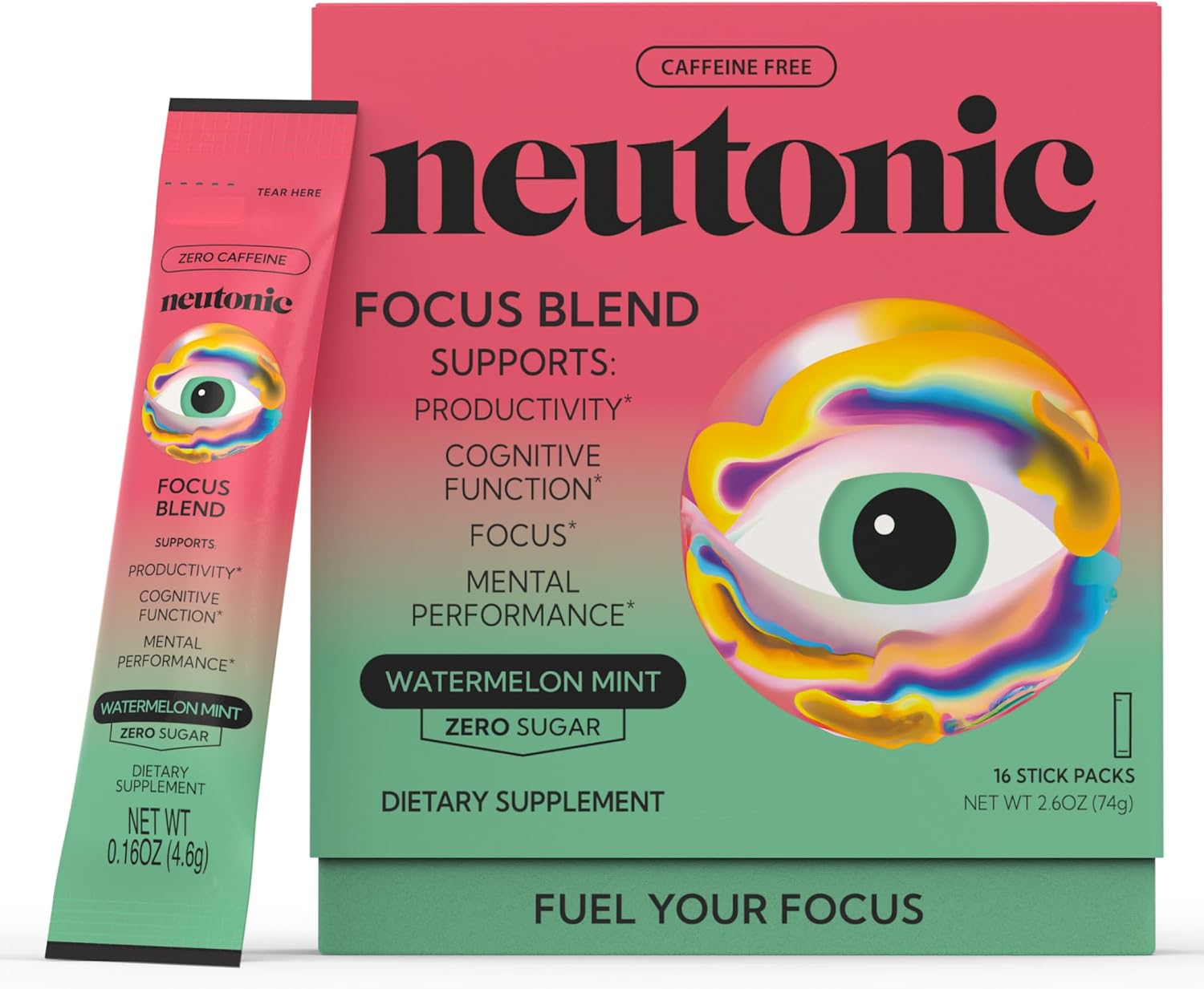 Neutonic Mezcla Nootrópica en Polvo Sabor Peach Mango | 16 Sticks | Sin Cafeína, Sin Azúcar | Apoyo a la Memoria, Concentración y Función Cognitiva