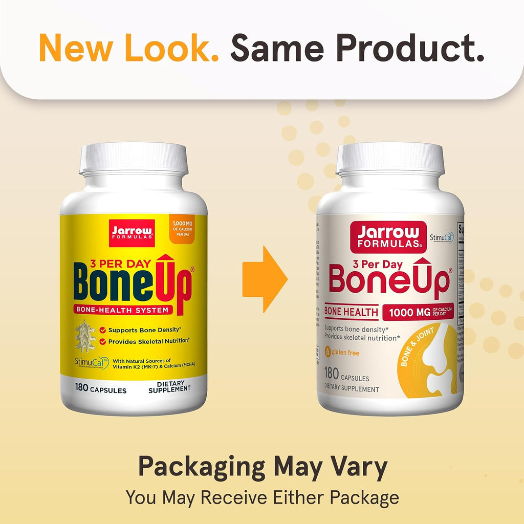 Jarrow Formulas BoneUp Three Per Day – Densidad ósea y nutrición esquelética – Vitamina D3, K2 (MK-7) y calcio – 180 cápsulas (60 días)