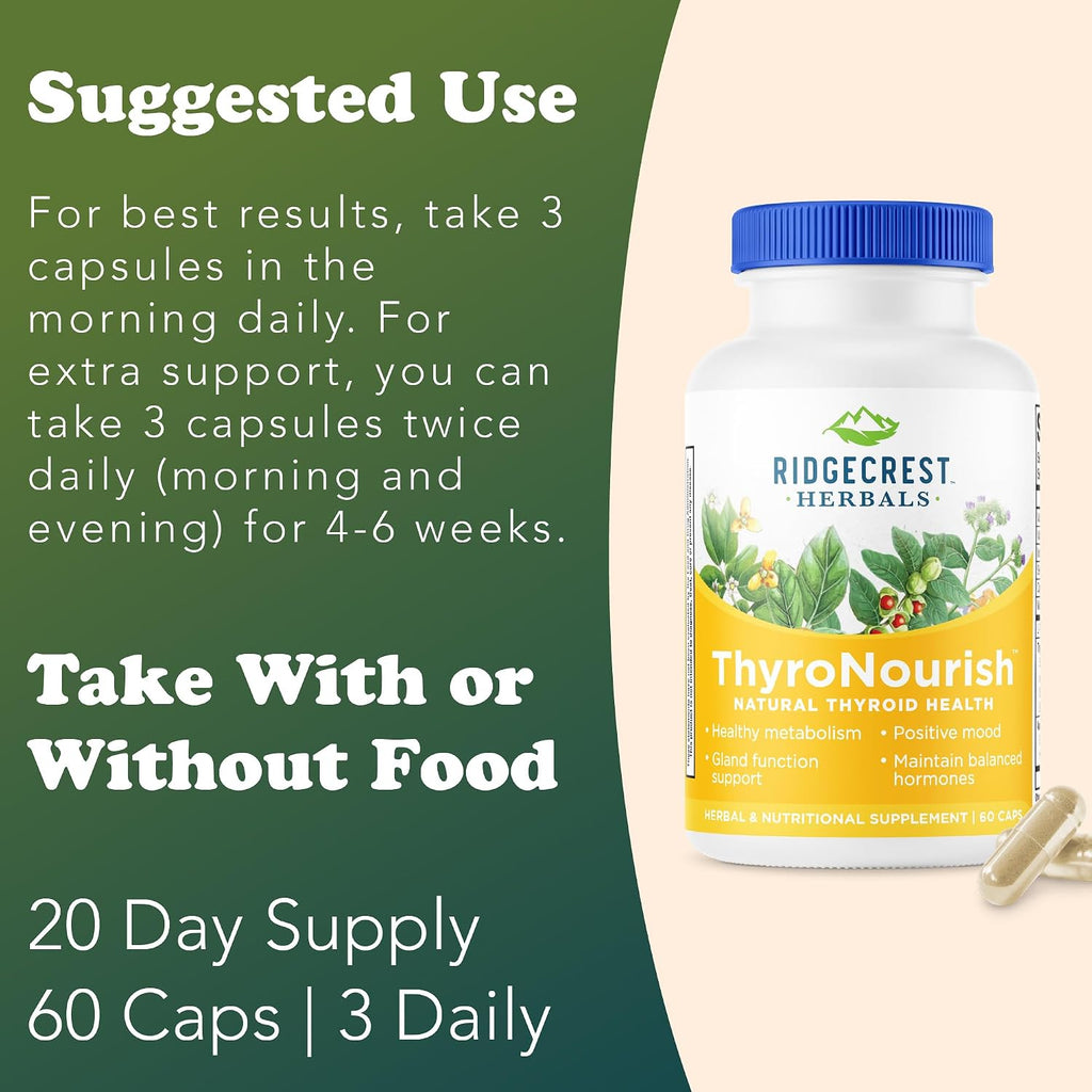 Ridgecrest Herbals ThyroNourish - Suplemento para la tiroides con ashwagandha, L-tirosina, yodo y algas marinas - 60 cápsulas