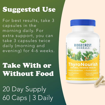 Ridgecrest Herbals ThyroNourish - Suplemento para la Tiroides con Ashwagandha, L-Tirosina, Yodo y Algas Kelp - 60 Cápsulas – Image 4