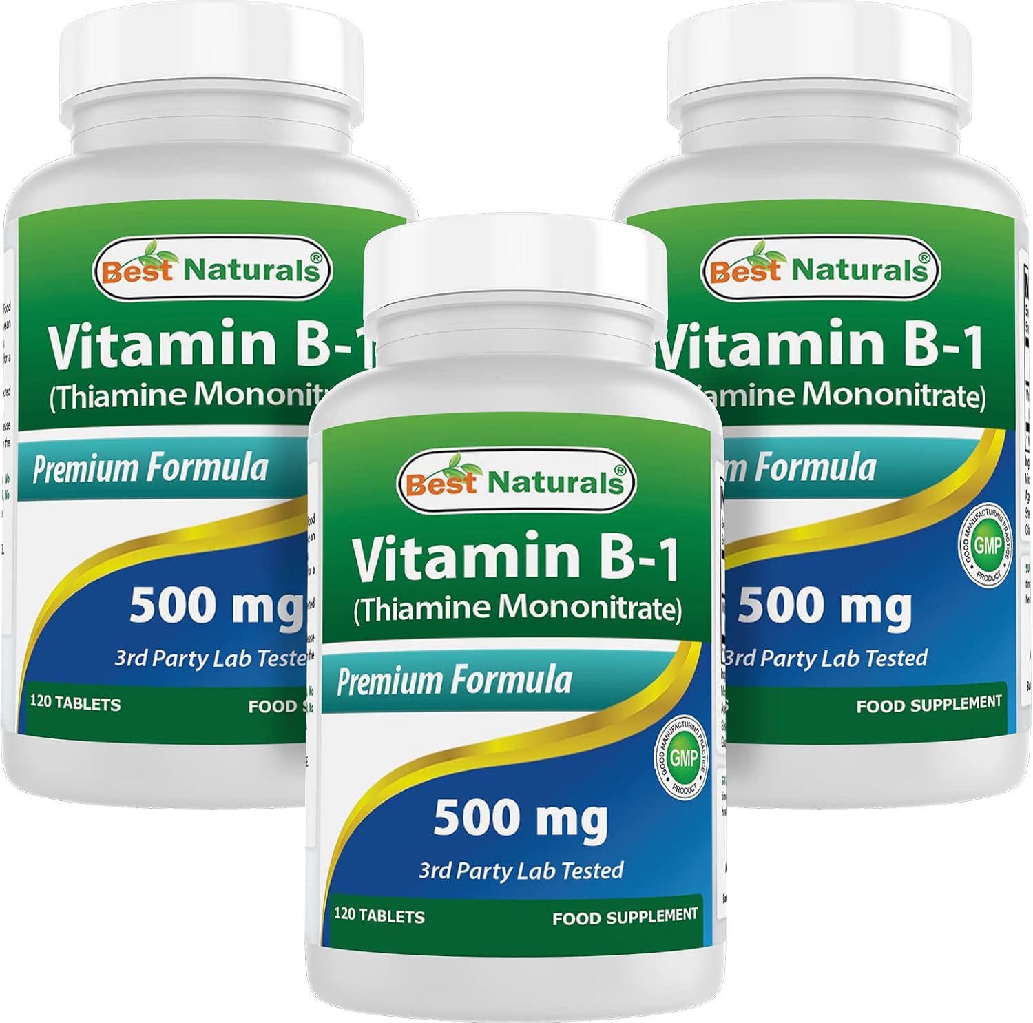 Best Naturals Vitamina B1 (Tiamina Mononitrato) 500 mg, 120 Comprimidos (Pack de 3)
