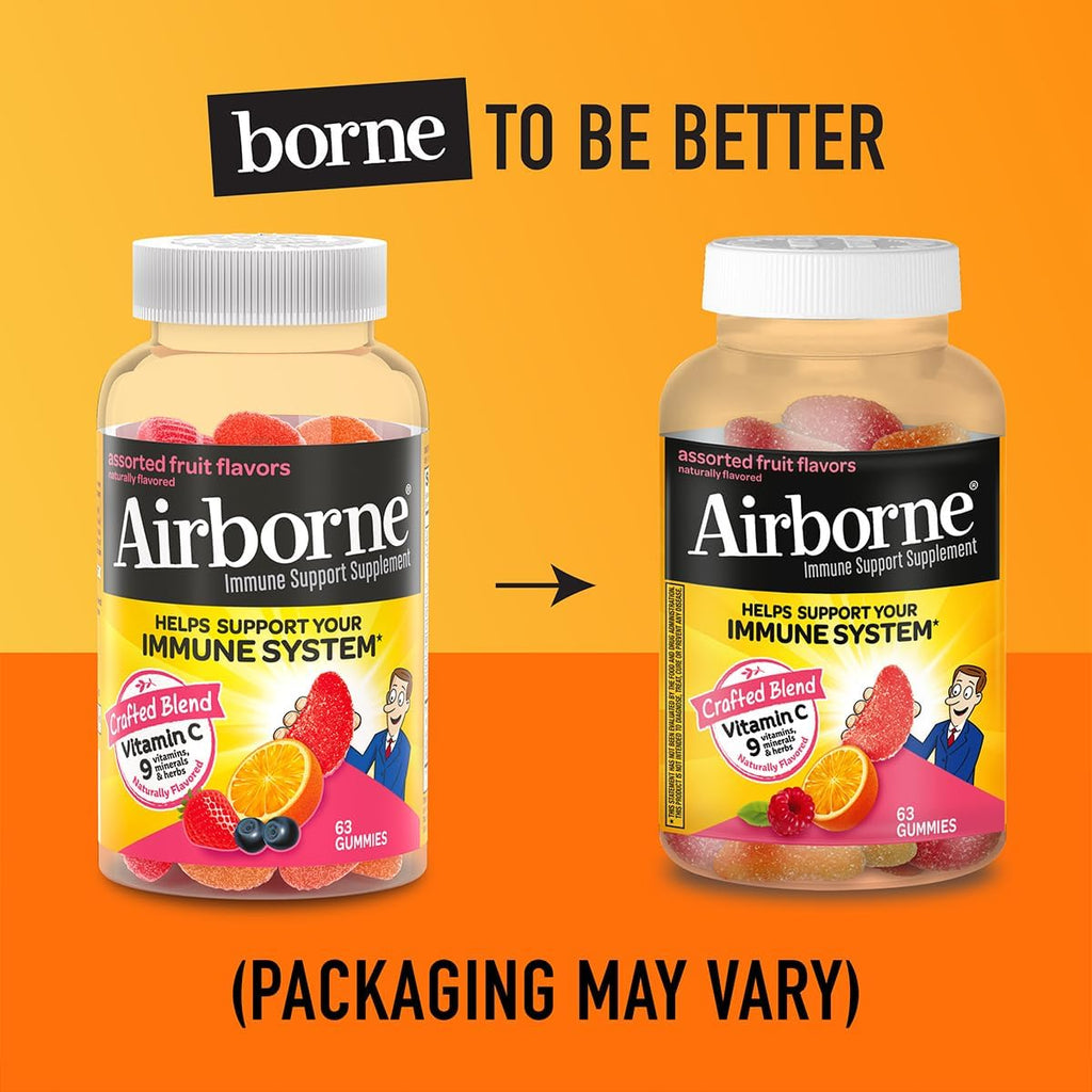Airborne 750 mg Vitamina C Gominolas para Adultos, Sabor Frutas Variadas, Sin Gluten, 63 Gominolas (Paquete de 3)