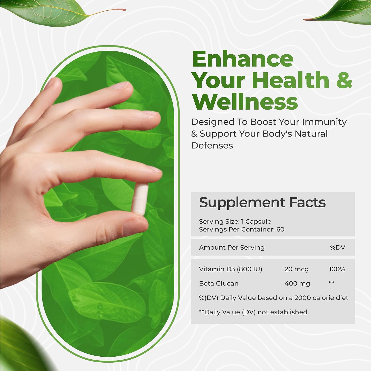 Bio Swiss Beta Glucan Immunity Power - Glucano 1,3D-1,6D con Vitamina D - 60 Cápsulas