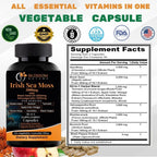 10-en-1 Irish Sea Moss Cápsulas Vegetales 3000mg con Aceite de Semilla Negra, Ashwagandha, Bladderwrack, Bardana, Cúrcuma, Vinagre de Manzana, Miel de Manuka, Diente de León y Pimienta Negra - Fabricado en EE. UU.