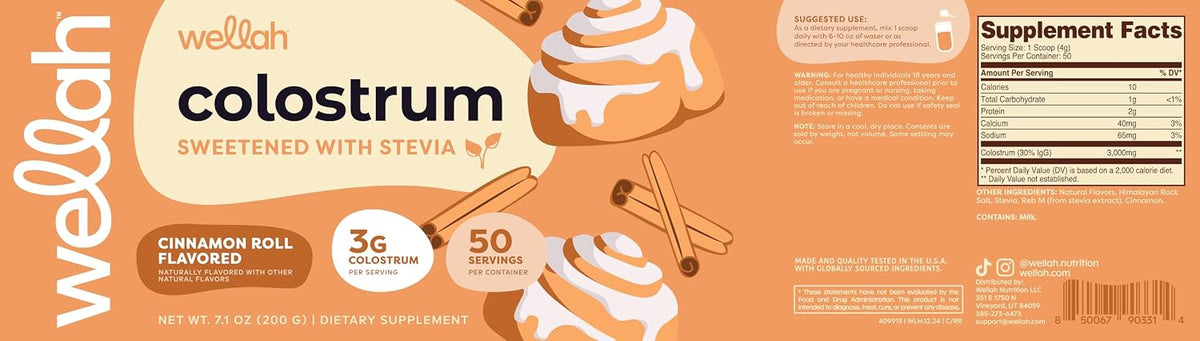 Wellah Calostro Sabor Rollo de Canela (50 porciones) - Endulzado con Stevia, 3g de Calostro por Porción – Image 5