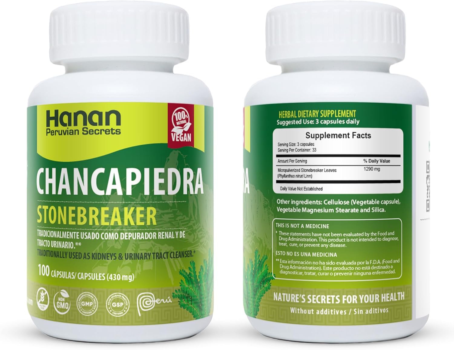Hanan Chancapiedra Stonebreaker | 100 Cápsulas | Suplemento Herbal para el Cuidado Renal