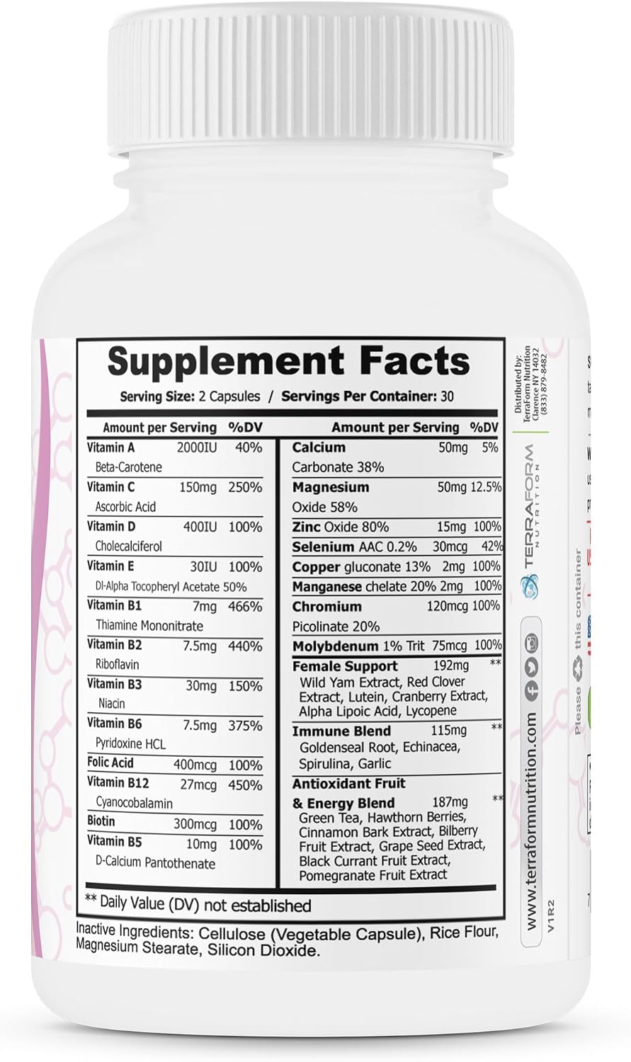 Multivitamínico para Mujeres – Apoyo Diario para la Salud Ósea y Mamaria – Más de 40 Ingredientes Activos – 1 Mes