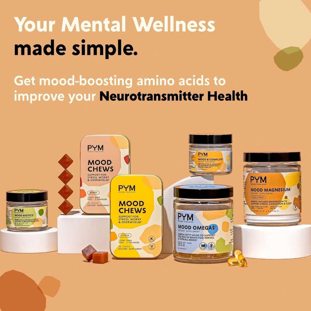 PYM Citrus Mood Chews - 60 gominolas - 130mg GABA y 90mg L-Theanina - Apoyo al estado de ánimo - Vegano, sin gluten, sin azúcar añadido