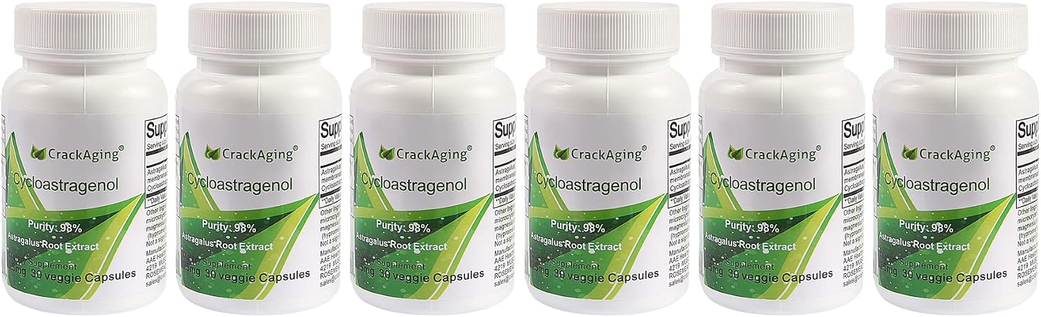 Crackaging Super-Absorption Cycloastragenol 98% 25 mg, 180 Cápsulas Vegetales (6 Envases)