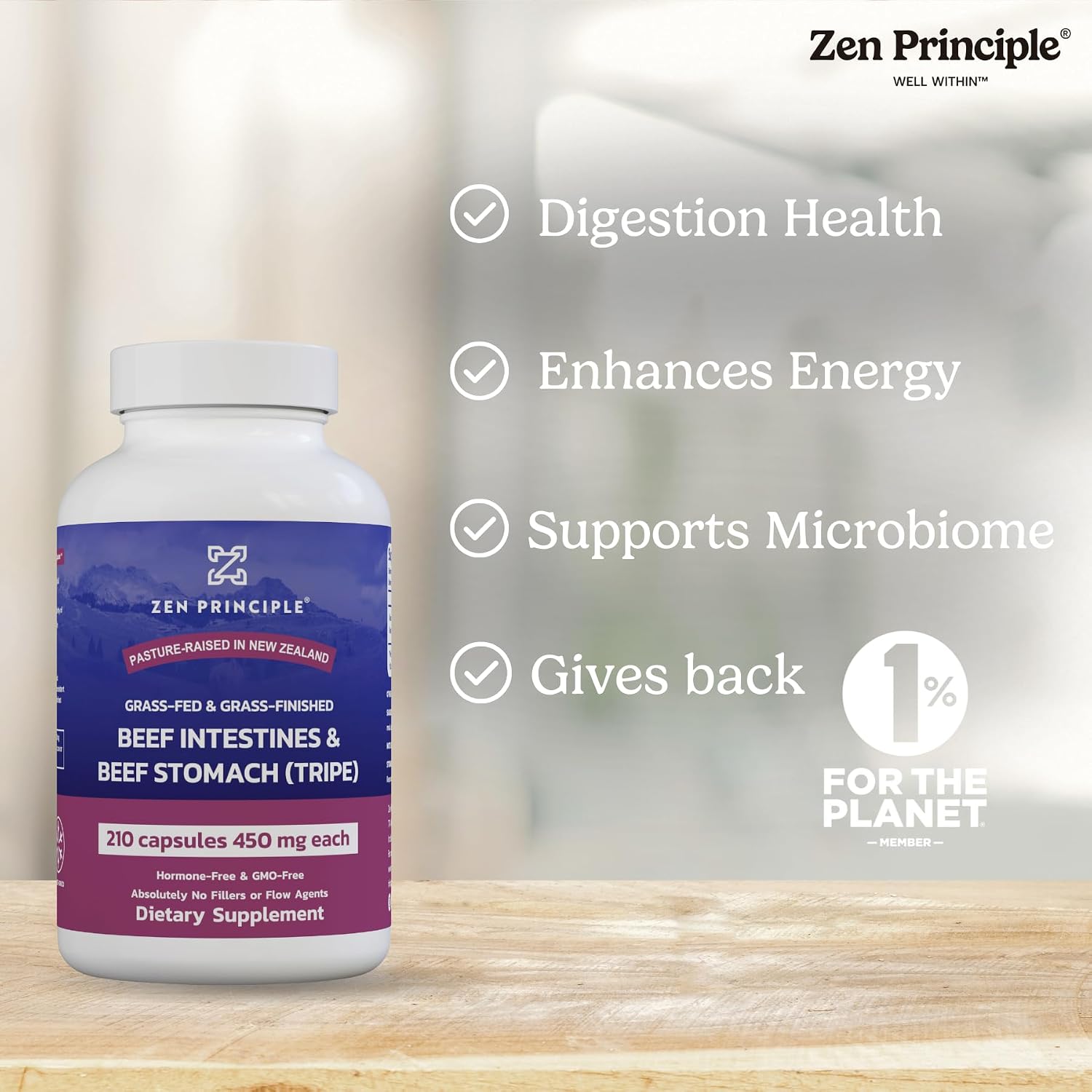 Zen Principle Suplemento de Intestinos de Res con Tripa - Paquete de 2 - 420 Cápsulas - Grass Fed New Zealand