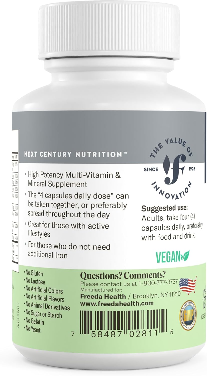 Freeda Maximum Strength Multivitamin – Multivitamínico de Alta Potencia Sin Hierro – 120 Cápsulas