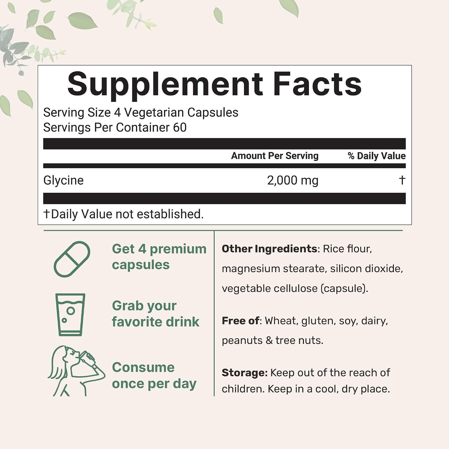 Glicina 2000mg, 240 Cápsulas Vegetales - Doble Concentración - Micro Ingredients