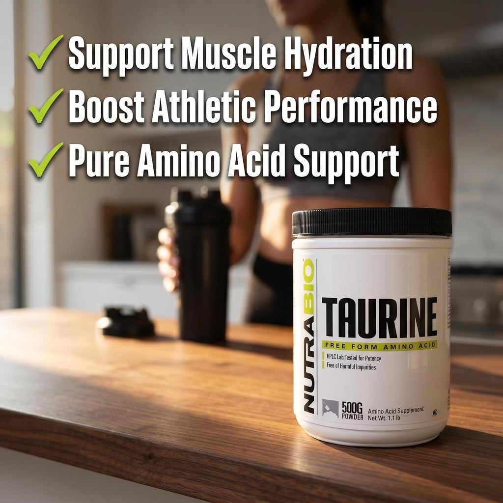 NutraBio Polvo de Taurina 500g | L-Taurina Pura Grado USP