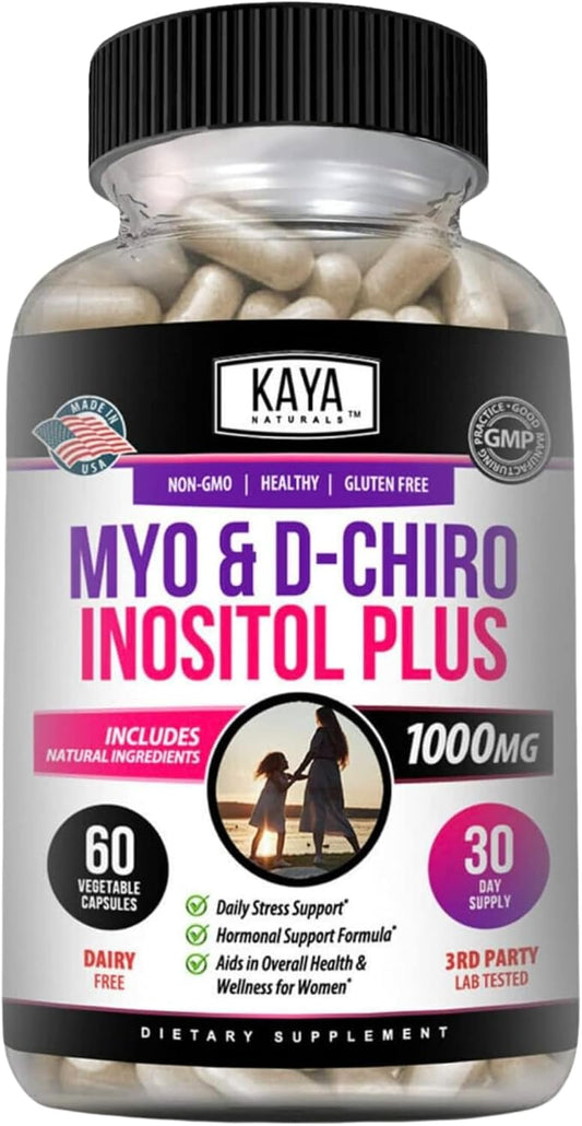 Kaya Naturals Myo & D-Chiro Inositol Plus 60 Cápsulas - Complemento Alimenticio con Vitamina B8