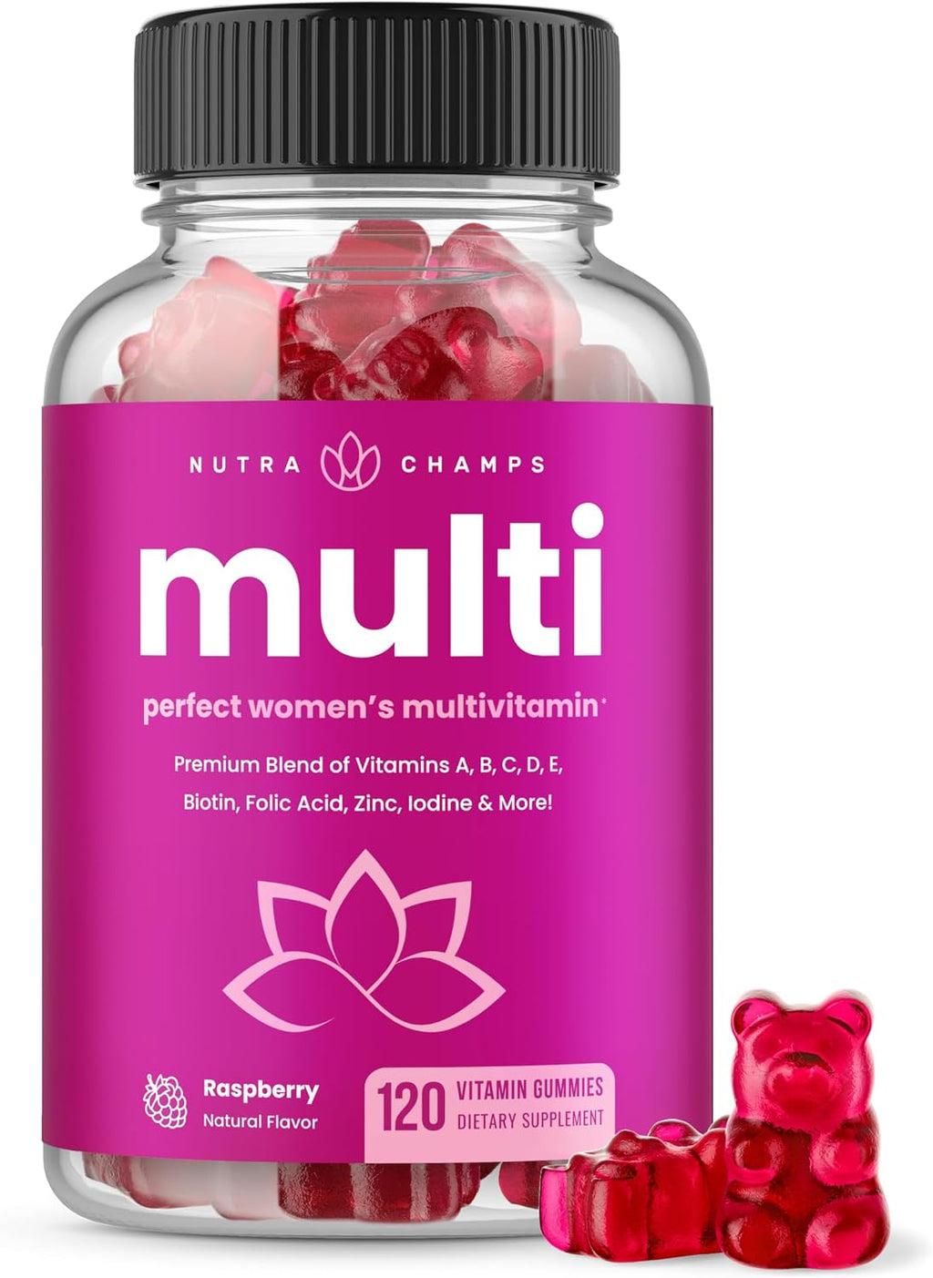 NutraChamps Multivitamínico para Mujeres - 120 Gominolas - Vitaminas A, B, C, D, E, Biotina, Ácido Fólico
