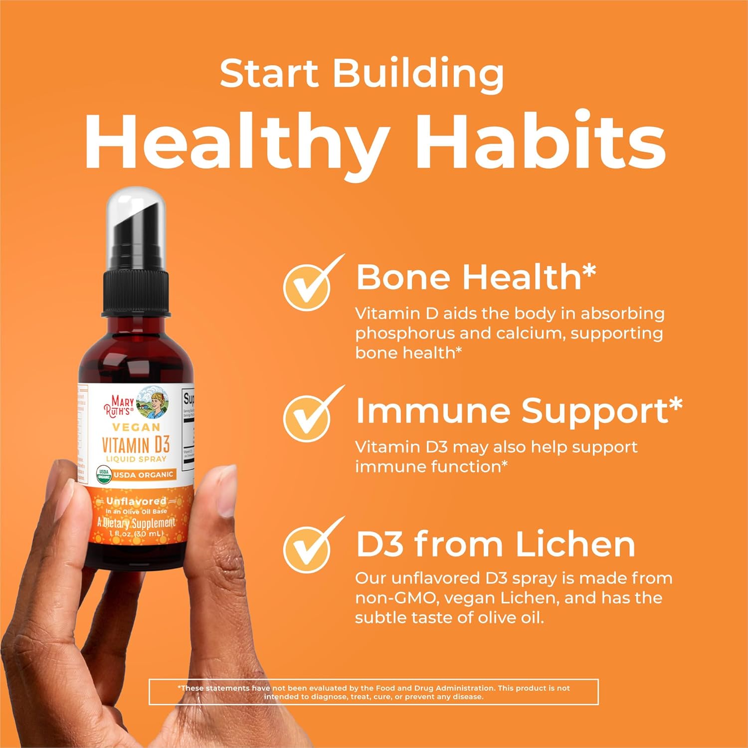 MaryRuth Organics Vitamina D3 Spray Vegano Orgánico - 30 Servicios