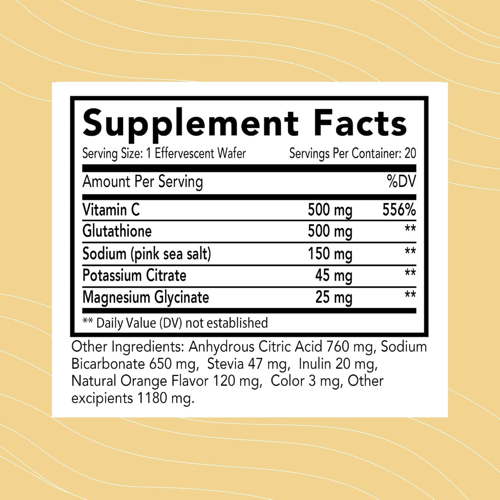 Essential Glutathione con Vitamina C y Electrolitos - 20 Wafers Efervescentes