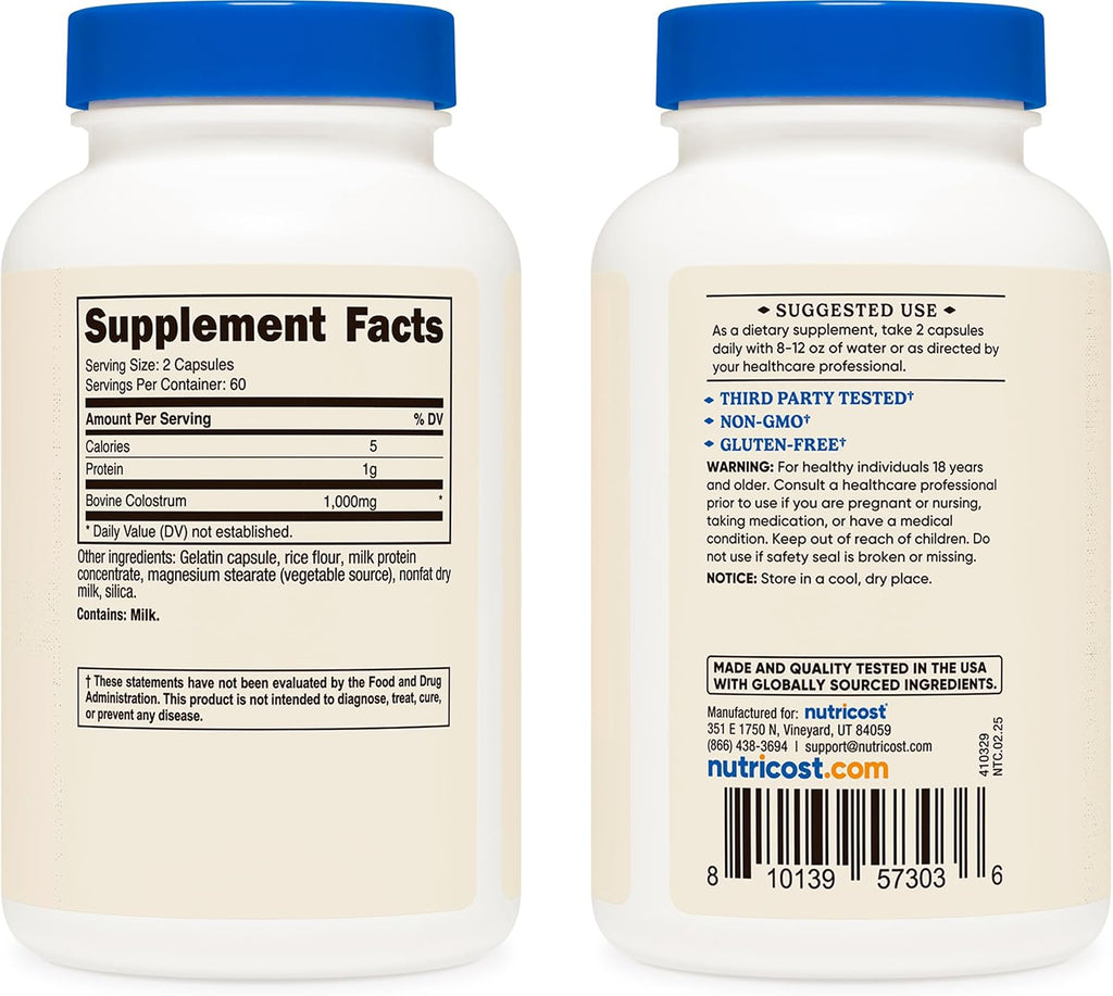 Nutricost Bovine Colostrum 1000mg, 120 Capsules - Gluten-Free & Non-GMO
