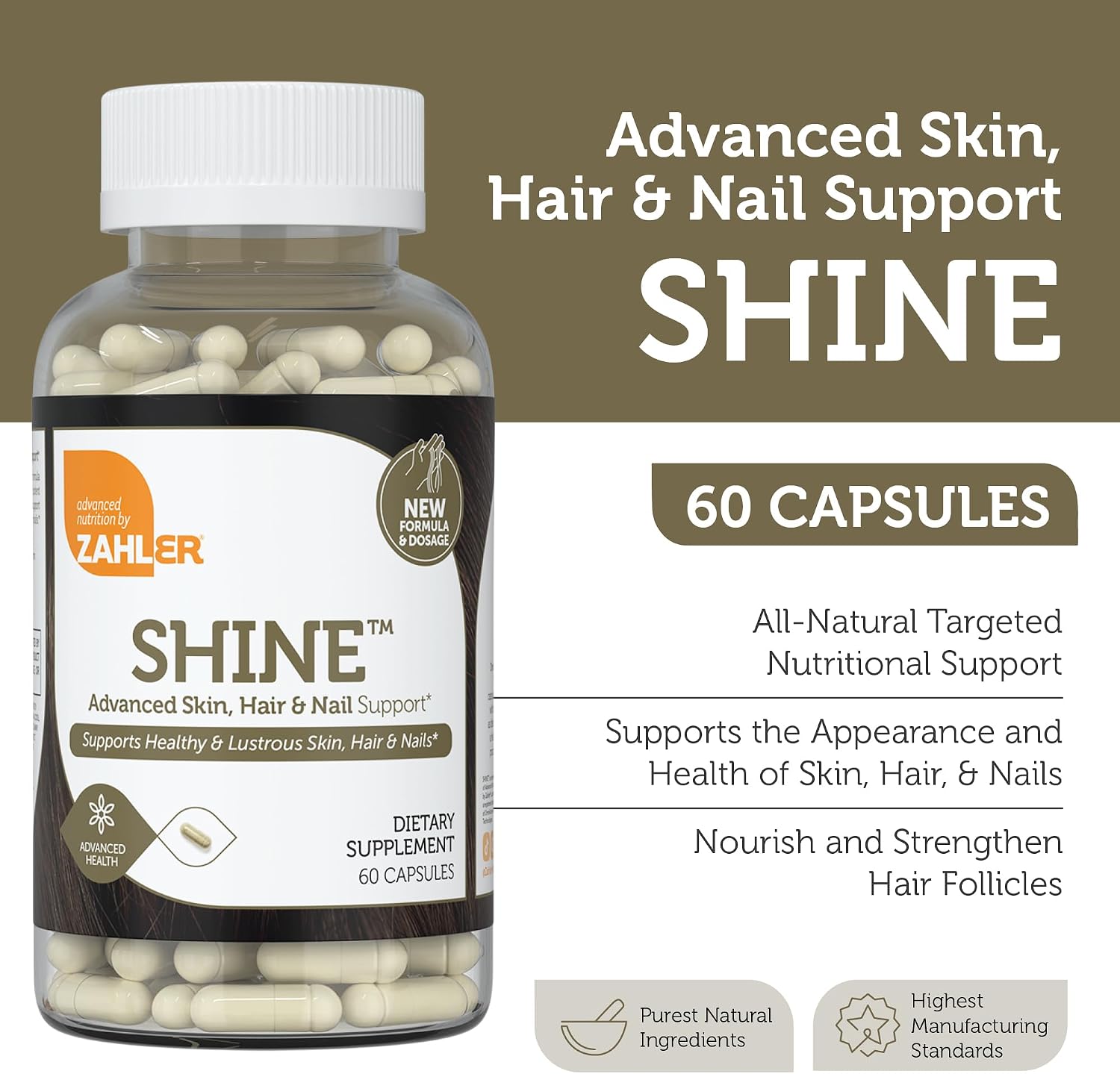 Zahler Shine – Suplemento para Cabello, Piel y Uñas con Biotina, Keratina y Ácido Hialurónico (60 Cápsulas)