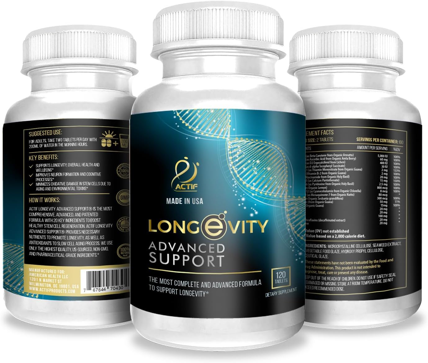 ACTIF Longevity Advanced Support – 20 Factores Esenciales, 2 Meses de Suministro