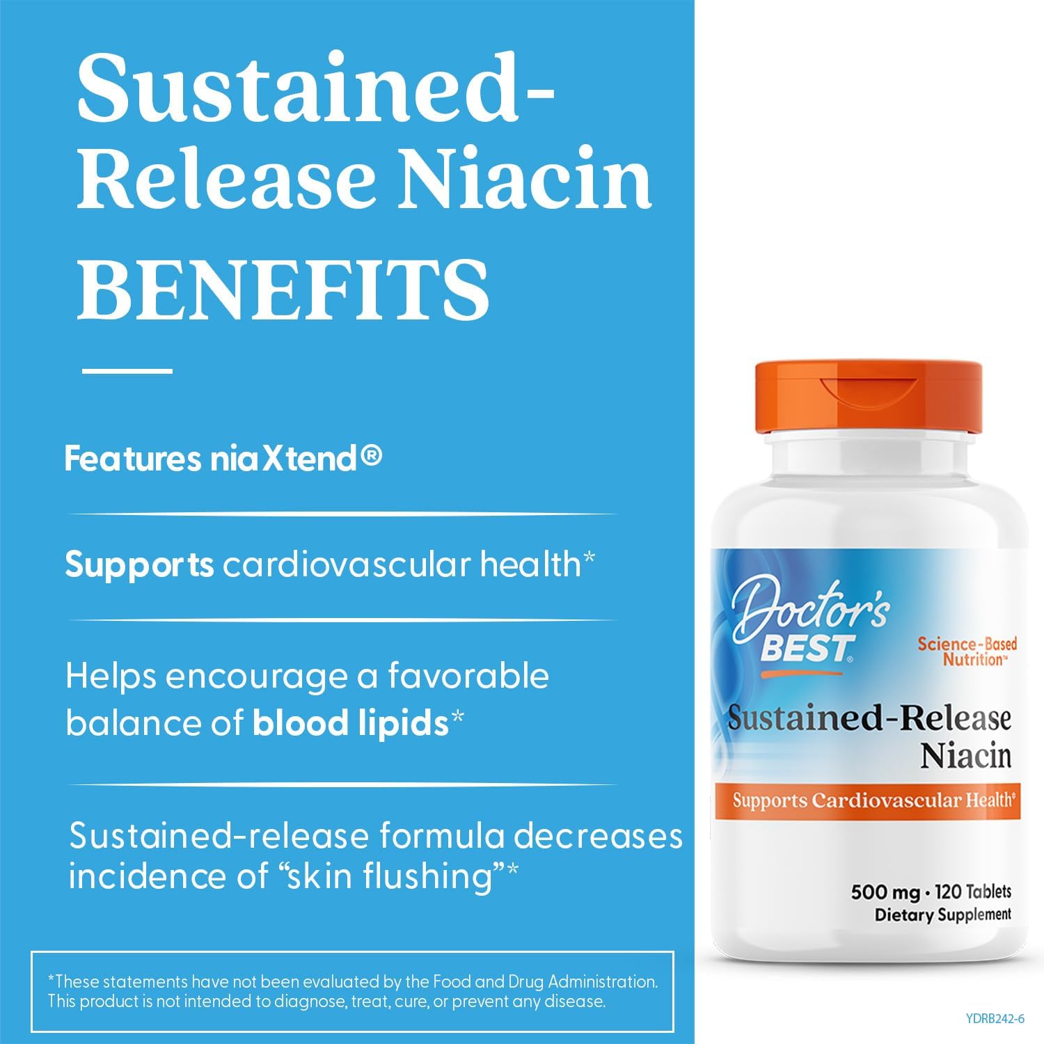 Doctor's Best Niacina 500 mg Liberación Prolongada, 120 Comprimidos