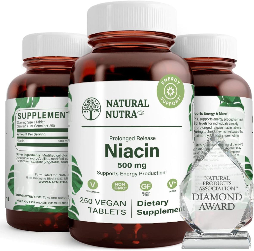 Natural Nutra Niacina 500mg Liberación Prolongada (Vitamina B3) - 100 Comprimidos Veganos
