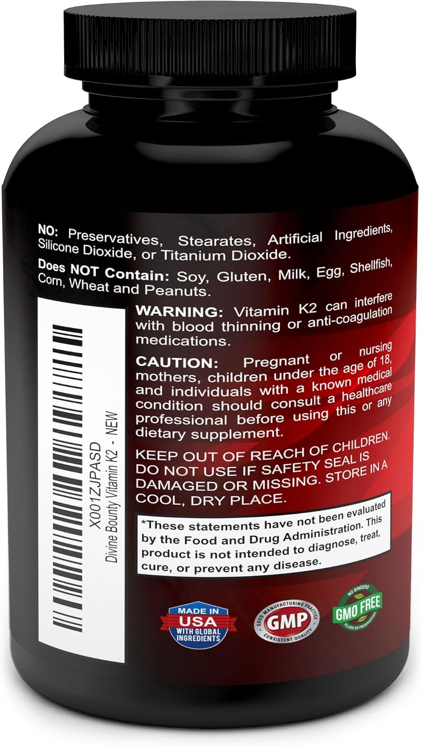 Divine Bounty Vitamina K2 (MK7 y MK4) con D3 - 90 Cápsulas Vegetarianas