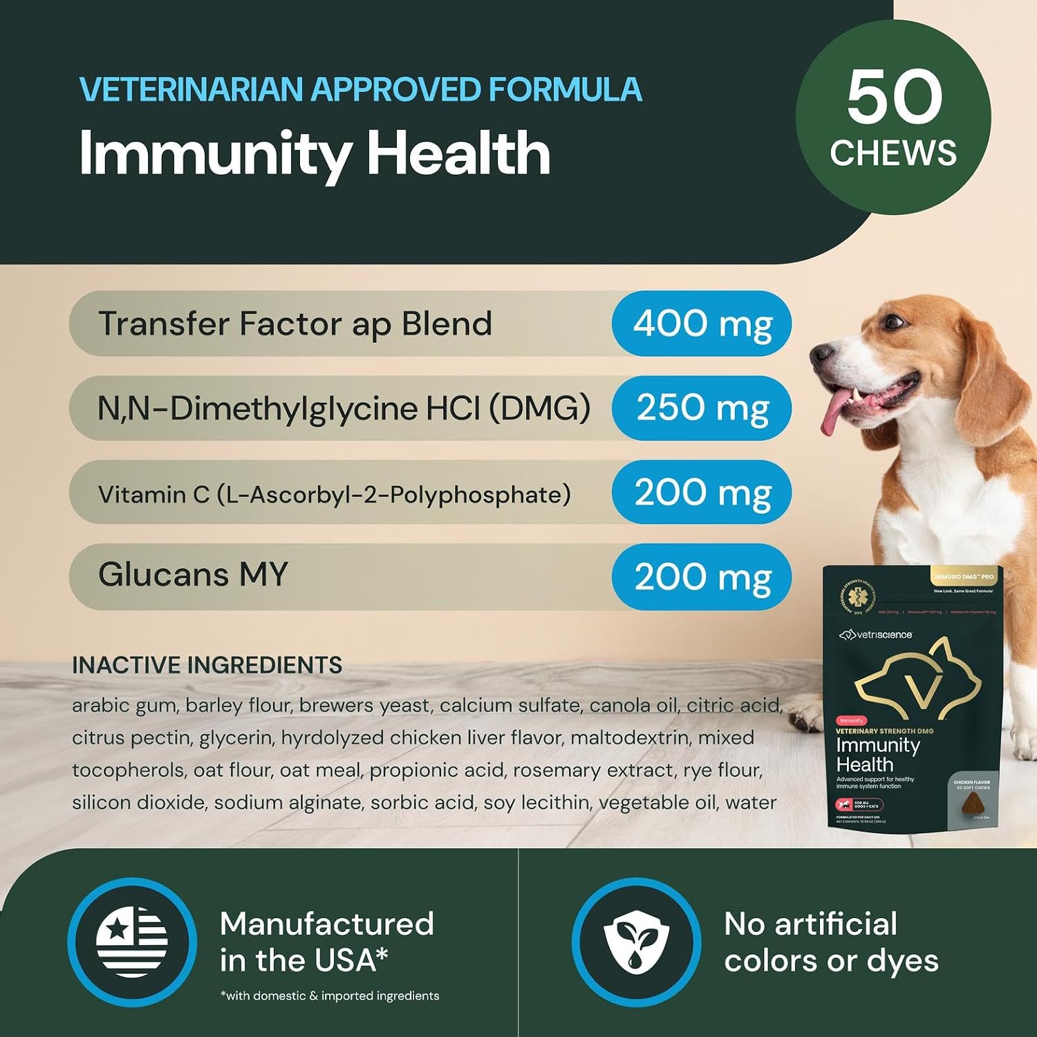 VETRISCIENCE Masticables de Apoyo Inmunológico DMG para Perros y Gatos - Sabor Pollo - 50 Unidades